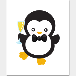 New Year Penguin, Penguin With Champagne, Party Posters and Art